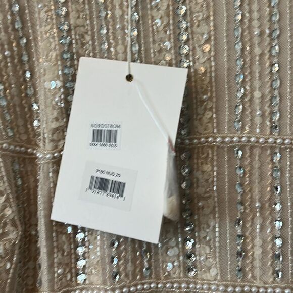 NWT MAC DUGGAL 9180 Nude Chiffon Gown Fully Beaded 1/4 Sleeve Top Size 20 Glam - Picture 10 of 11